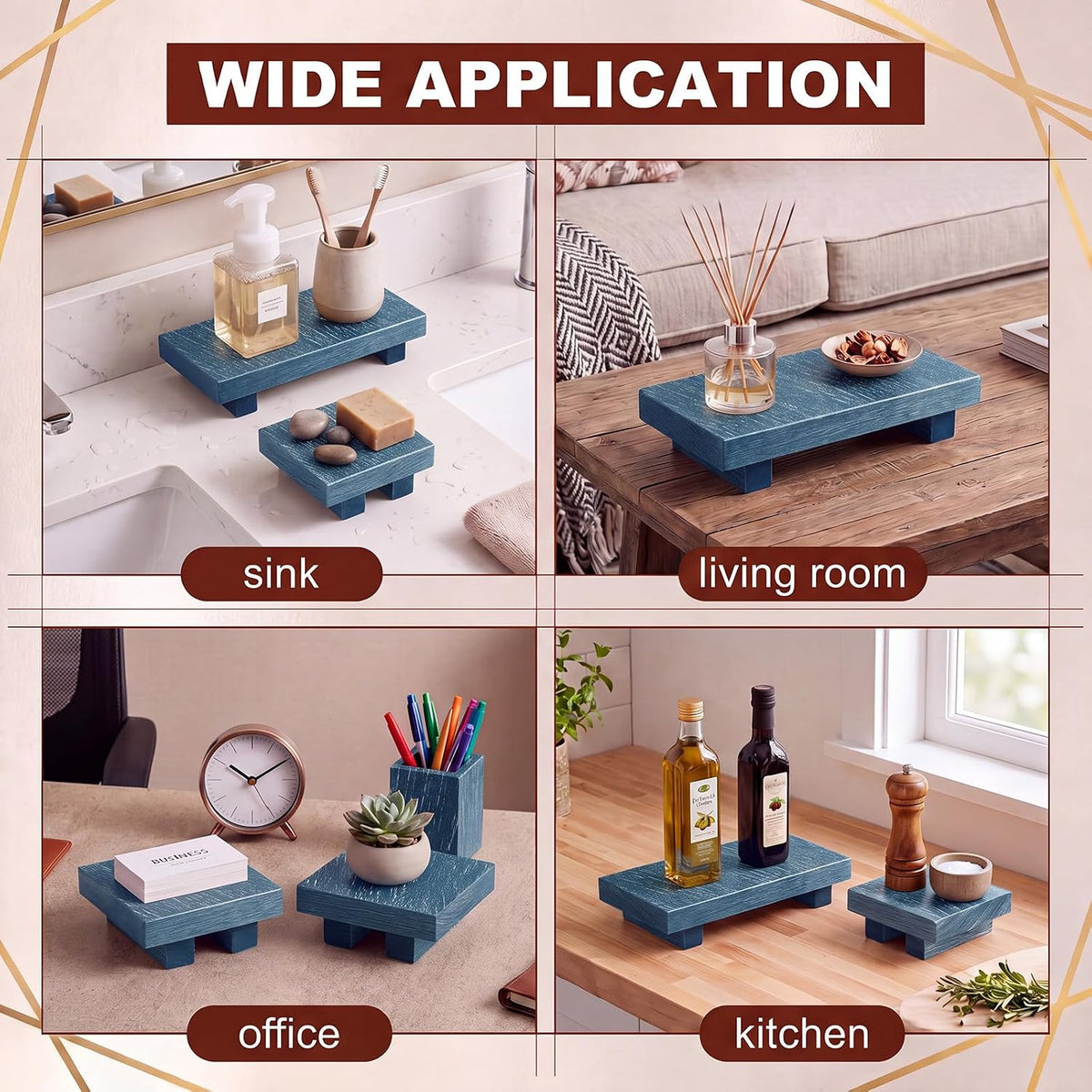 3 Pcs Wooden Risers for Display Wood Pedestal Stand, Brown