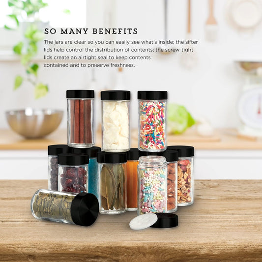5244227 Empty Jars With Black Cap, Set Of 12, 3-Ounce