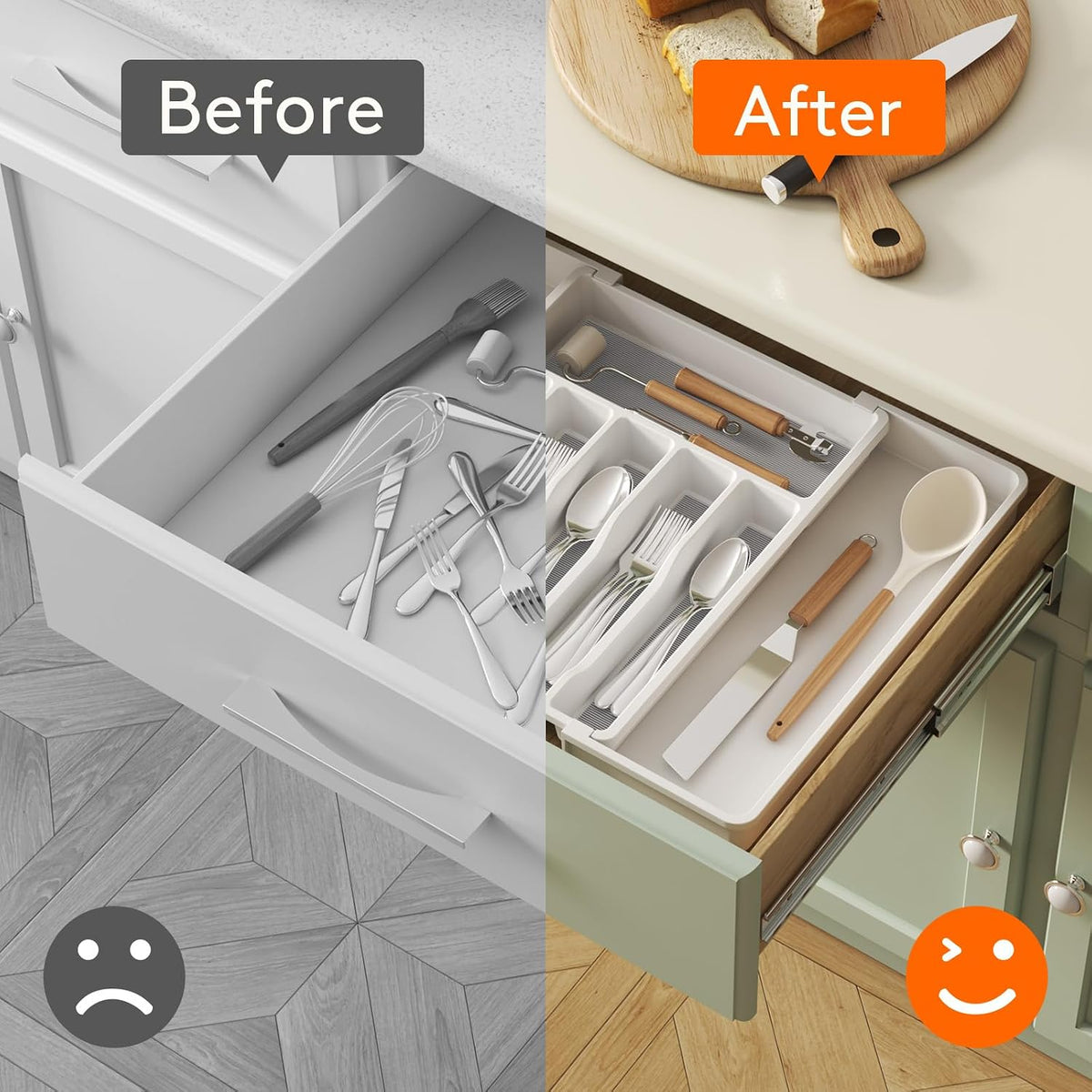 Extra Large Silverware Drawer Organizer, Expandable Utensil Tray