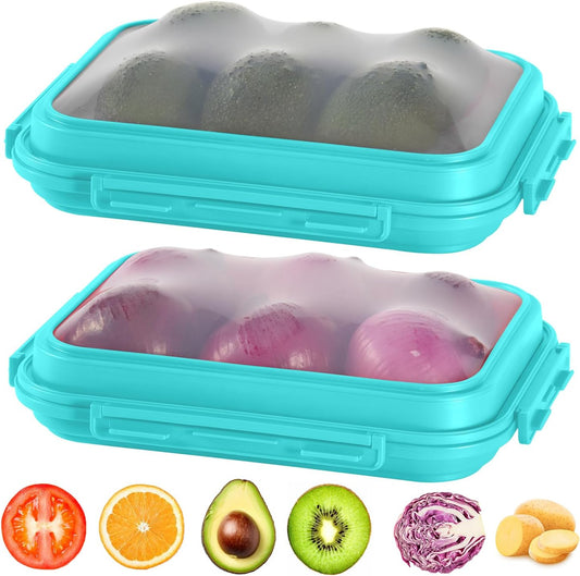 2-Piece Airtight Food Storage Containers Set – Avocado Saver, Onion Keeper, Silicone Kitchen Organizers for Fridge, Reusable & Leak-Proof to Lock in Freshness K05-light blue