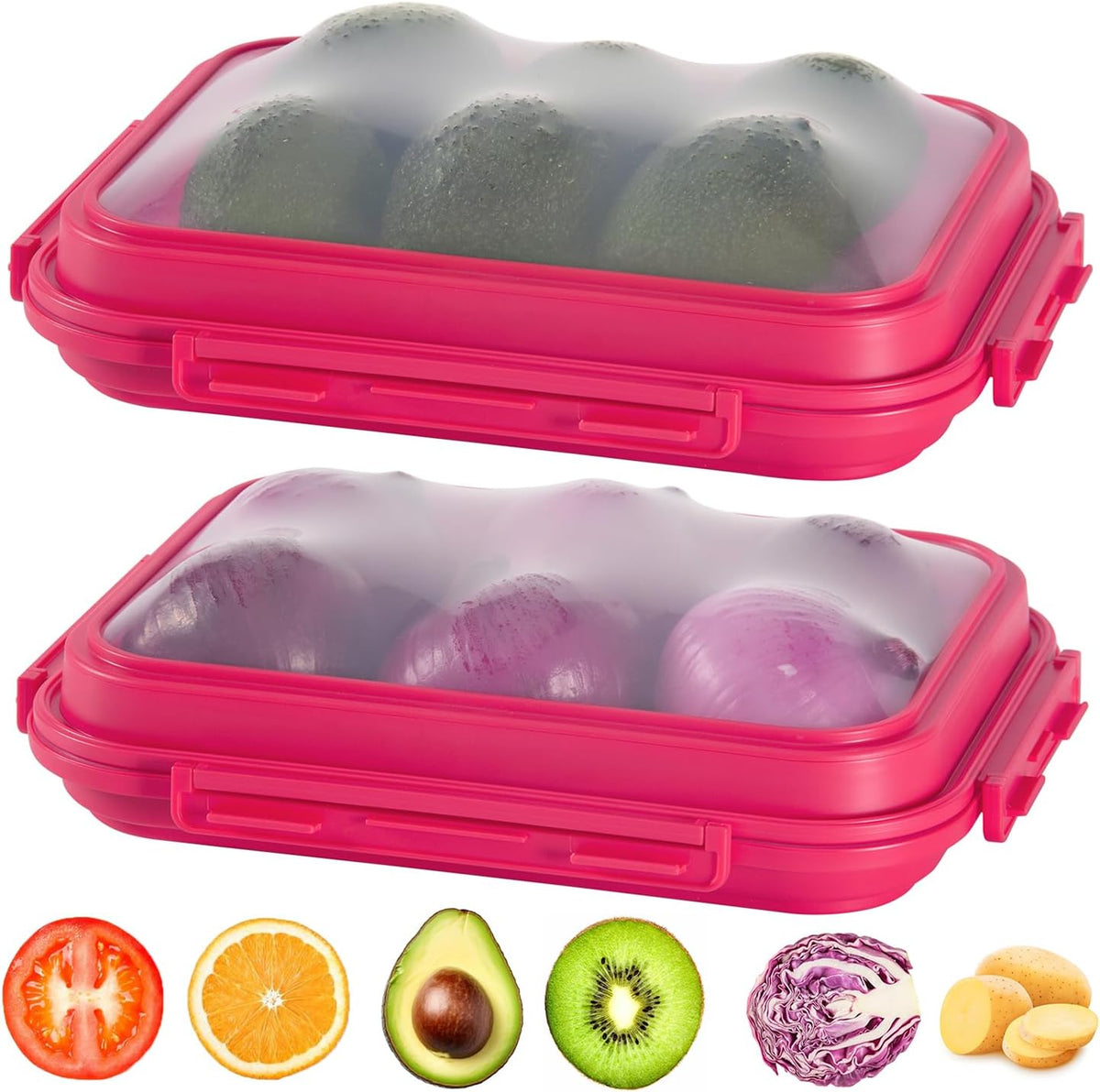 2-Piece Airtight Food Storage Containers Set – Avocado Saver, Onion Keeper, Silicone Kitchen Organizers for Fridge, Reusable & Leak-Proof to Lock in Freshness K05-light blue