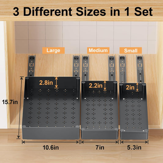 3 Pack Pull Out Cabinet Organizer, 15.7"Deep Pull Out Drawers for Cabinets, Slide Out Drawers for Kitchen Cabinets, Bathroom Cabinet Organizer, Pantry (White)