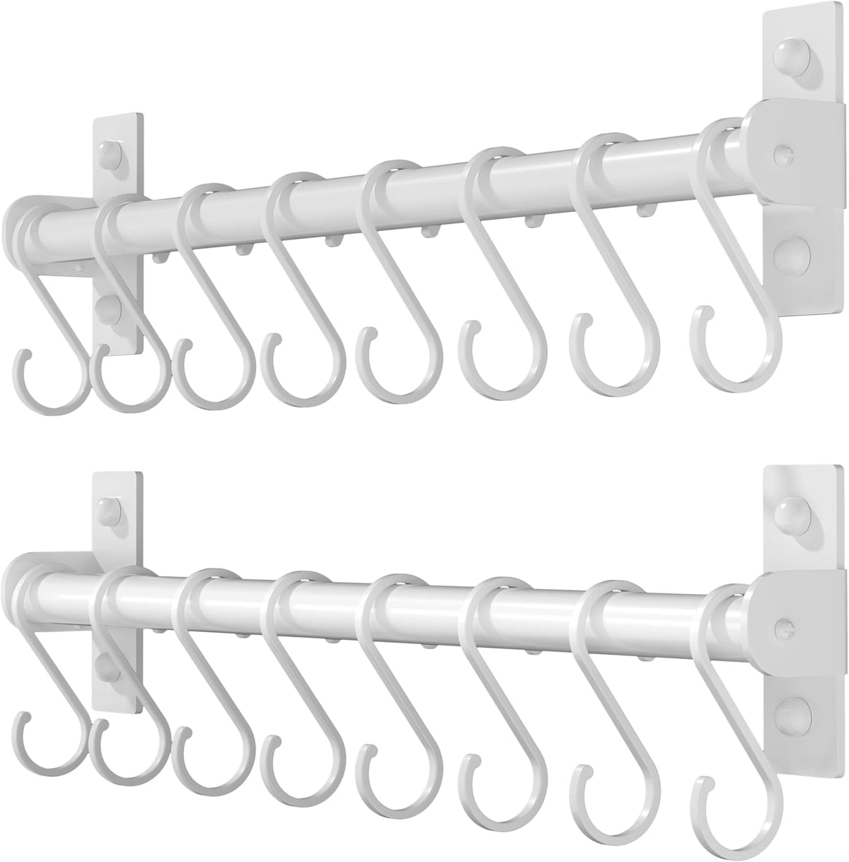 Kitchen Utensil Holder Hanger, Pot and Pan Rack Wall Mounted, Kitchen Rail with 8 Hooks for Hanging Cooking Utensils, Mugs, Spoons, Wall Mounted, Black