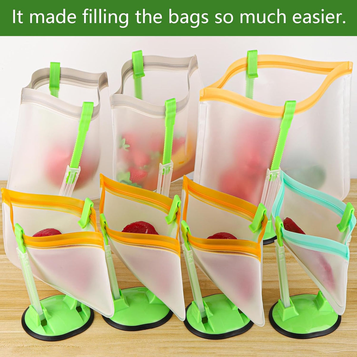 12 Pcs Baggy Rack, Freezer Bag Zip Lock Bag Holder Stands for Filling, Adjustable Plastic Bag Holder for Meal Food Prep