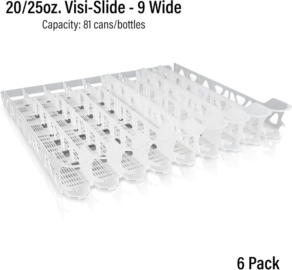 Visi-Slide Gravity Fed Extended Organizer for 20-25oz Beverages on Extended Flat and Angled Shelves in Cold Vaults & Coolers, 9-Wide, 36" Deep Drink Organizer (Pack of 3)