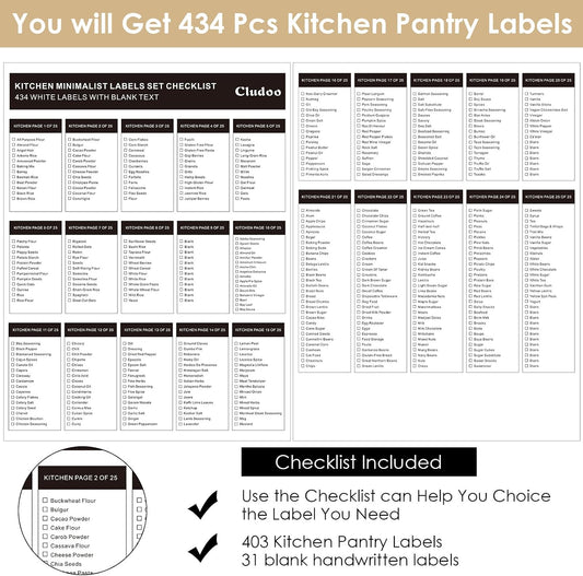 434 Pcs Kitchen Pantry Labels for Food Containers with DIY Blank Labels