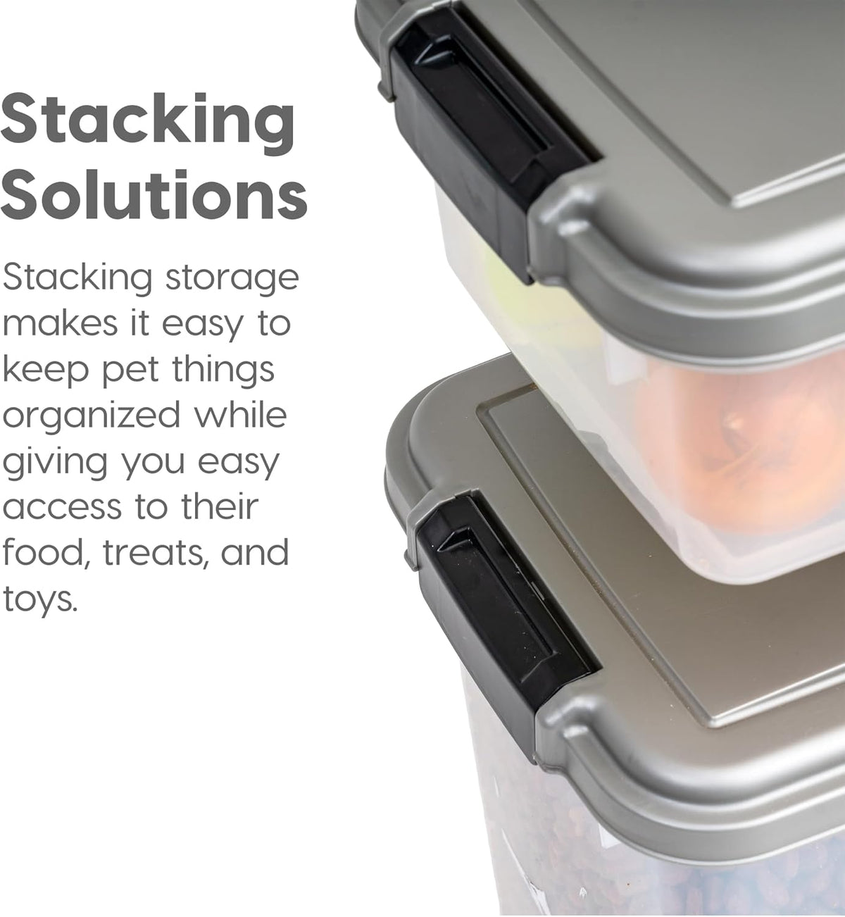 30 lb + 11 lb Airtight Pet Food Storage Containers with Wheels | Stackable Pet Food Plastic Storage Bins with Wheels for Cat and Dog Food, Made in USA