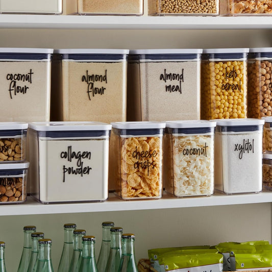 Pantry Organizer & Food Organization Stickers - 170-Count Black & Clear Vinyl, Water-Resistant - Keto Food Labels - Preprinted Removable Container Labels for Kitchen Cabinets