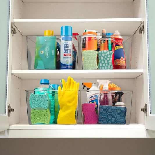 XL Clear Plastic Storage Bins - for Kitchen Cabinet and Fridge Organization