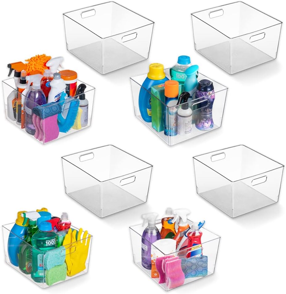 XL Clear Plastic Storage Bins - for Kitchen Cabinet and Fridge Organization