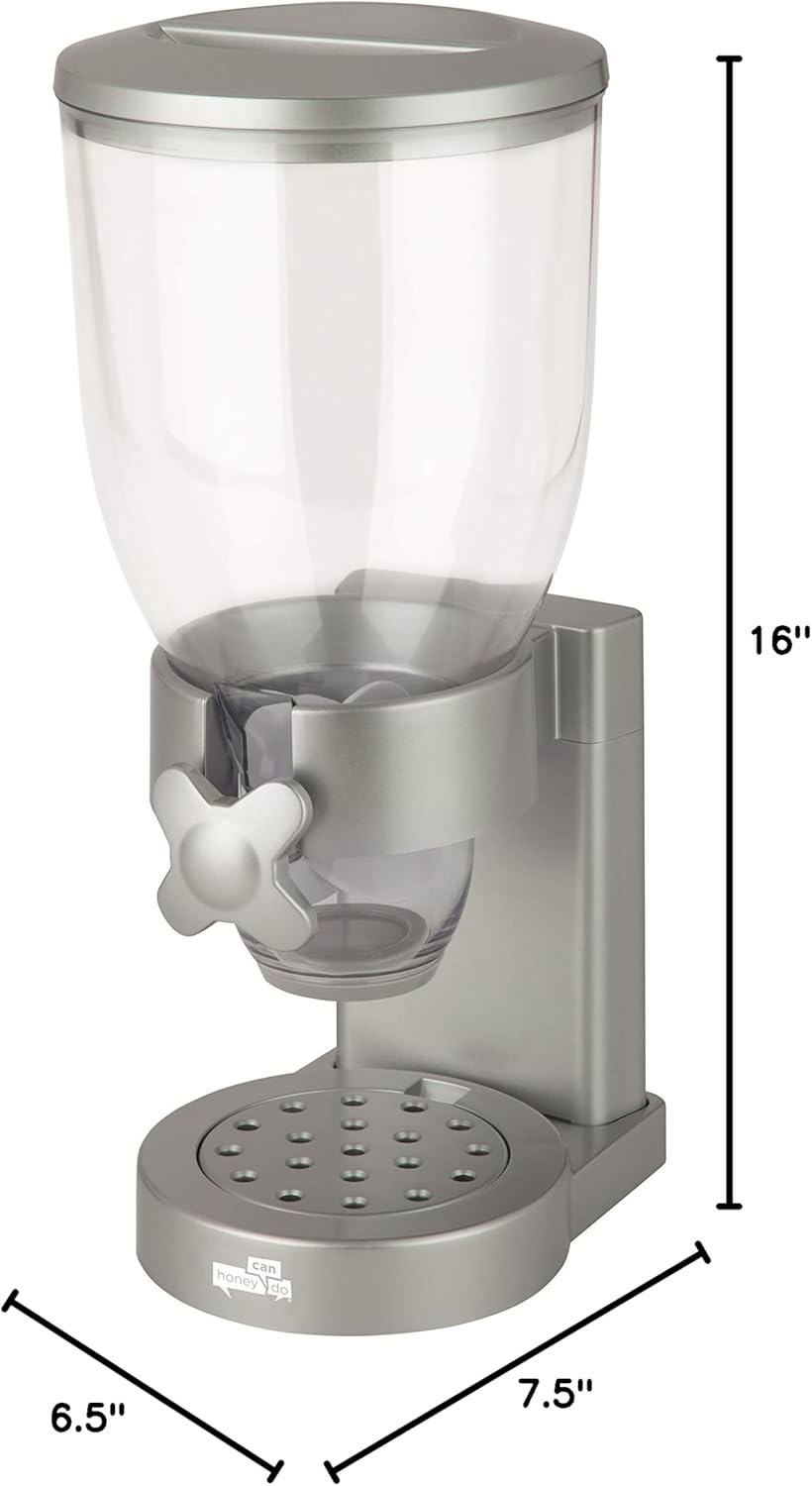 Zevro Indispensable Single Dry Food Dispenser – Countertop Cereal Dispenser with Portion Control, 17.5 oz Capacity, Airtight BPA-Free Food Storage, Silver