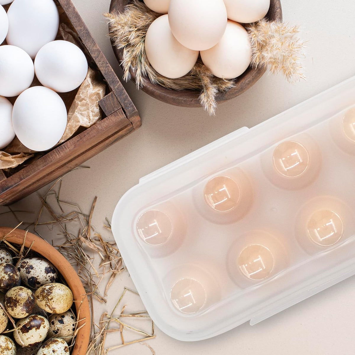 Egg Holder for Fridge, Egg Organizer for Refrigerator, Portable Egg Tray with Lid, Stackable Egg Storage with Safety Buckle (1)