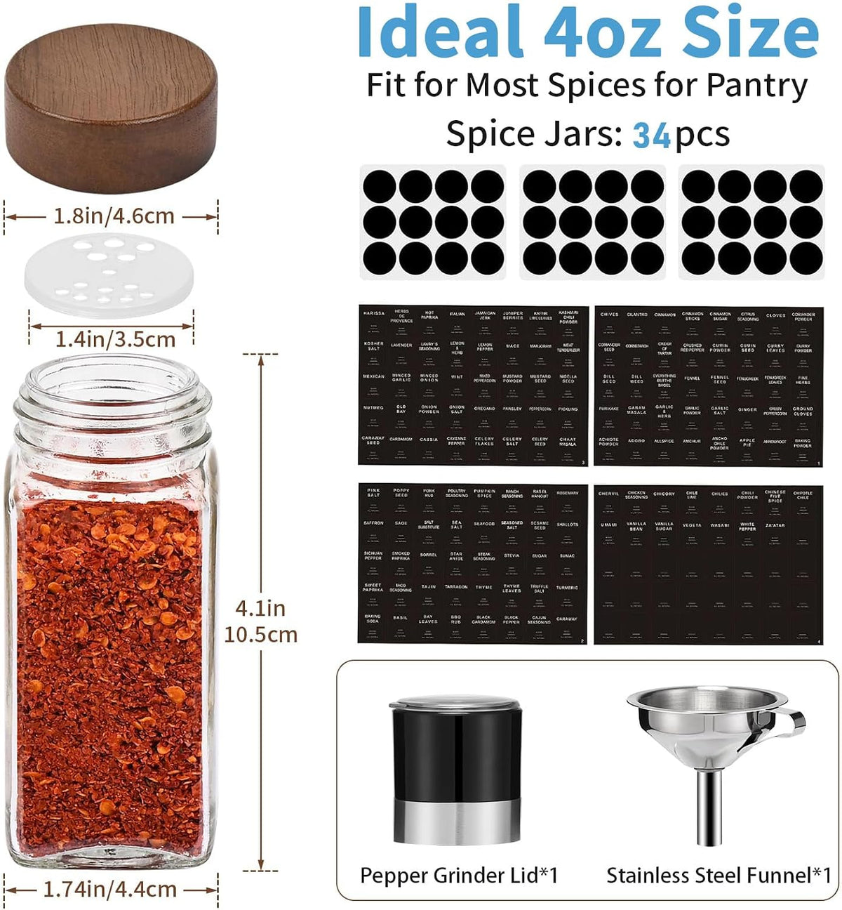 Yangbaga Glass Spice Containers for Kitchen: 24P 4oz Dishwasher Safe Jars | Durable Glass Jars for Cooking Enthusiasts- Airtight Acacia lid 500X Open-Close no Loose - Gift/Daily Use for Housewives