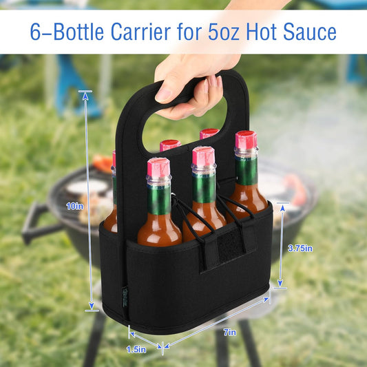 6-bottle Carrier for Hot Sauce Bottles, Holds Standard 5oz Bottles, Condiment Holder for Oil, Sauces, Vodka, Ketchup, Tabasco, Honey for the Hot Sauce Lover Fan, Holder Only