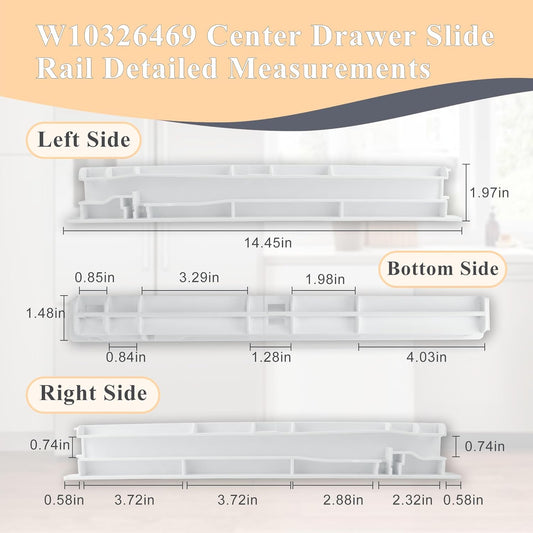 W10326469 Center Drawer Slide Rail fit for Whirlpool Refrigerator Replaces 67004514,8208326,wpw10326469,12796401,W10326469 by prime&swift