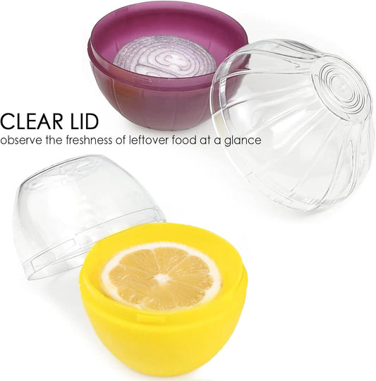 Onion Keeper Lemon Holder Saver for Refrigerator | Reusable, Clear Lid, Leftover Food Organizer, Tight Seal