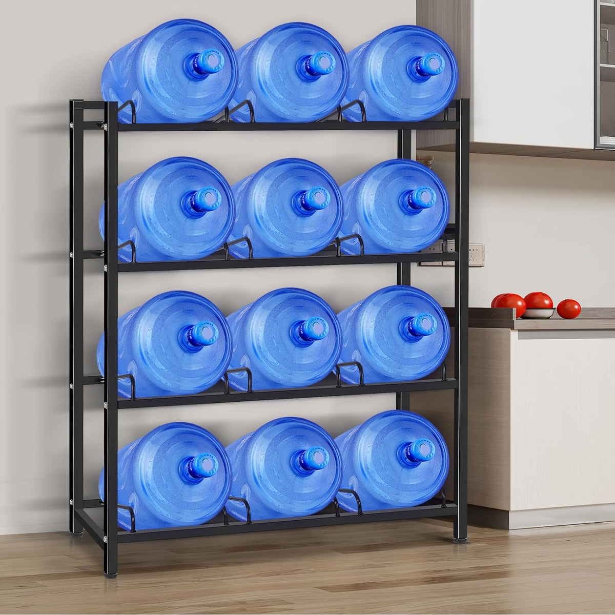 jolybebe 5 Gallon Water Bottle Holder, 5 Gallon Water Jug Stand, 5 Gallon Water Bottle Storage Rack for 6/8 Bottles, Water Jug Organizer for Home Office, garage,Sturdy and Durable (16-slots, Black)