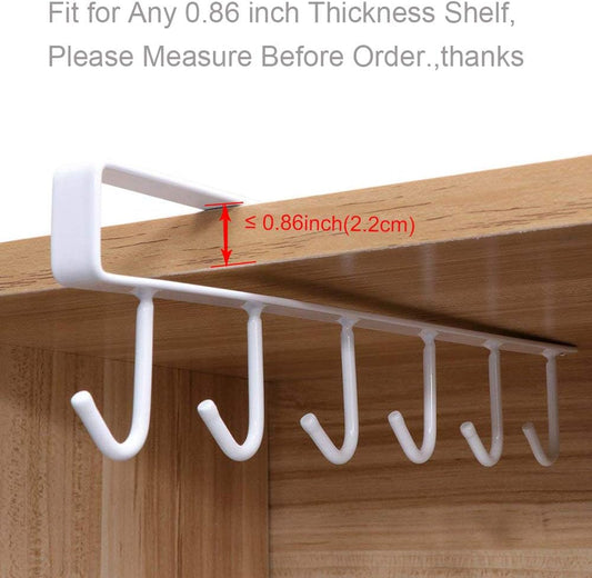 2pcs Mug Hooks Under Cabinet Cups Storage Hook Multifunction Self Adhesive Coffee Cups Holder Kitchen Utensil Ties Belts Scarf Hanging Rack,White