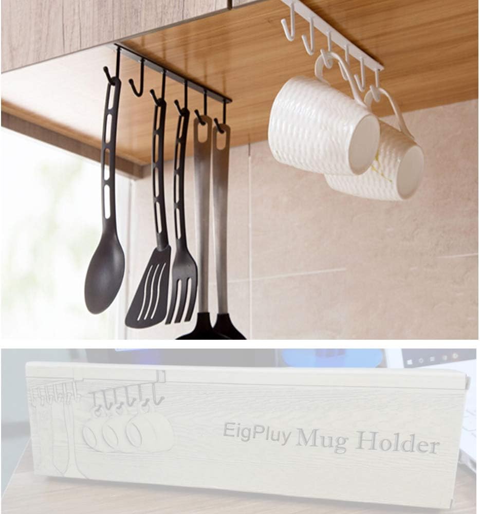 2pcs Mug Hooks Under Cabinet Cups Storage Hook Multifunction Self Adhesive Coffee Cups Holder Kitchen Utensil Ties Belts Scarf Hanging Rack,White