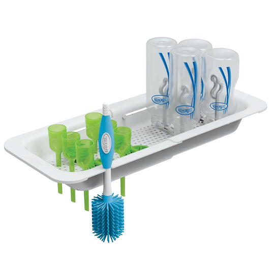 Sink Caddy for Baby Bottles and Parts with Two Brush Holders, Over The Sink Kitchen Storage, Drying Rack, and Organizer, BPA-Free
