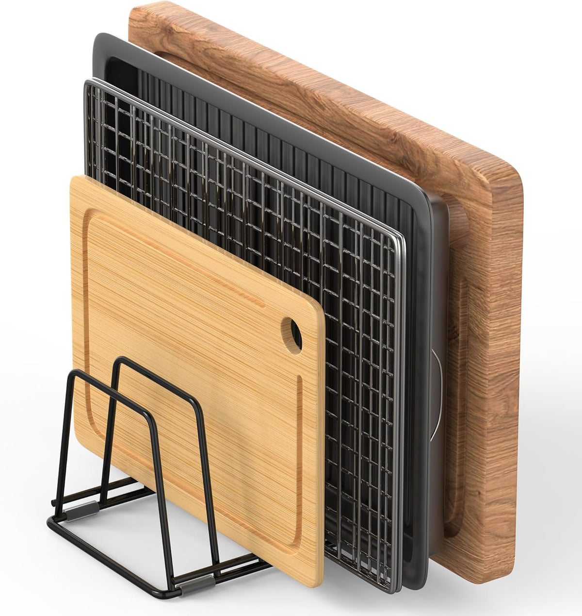 Cutting Board Organizer Kitchen Organizer Rack for Cutting Board, Bakeware, and Cookie Sheet, 5-Slot Heavy-Duty Steel Cookware Holder,Rust-Resistant with Anti-Slip Feet (1, Small)