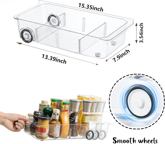 Fridge Organizer Bins With Wheels, Roll Out Refrigerator Organizers And Storage Refrigerator Drawer With Dividers, Upgrade Thick Plastic Pantry Storage Bins, Kitchen Organization