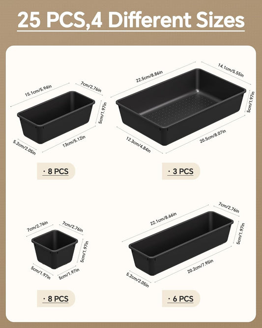 KEMETHY 25 PCS Plastic Drawer Organizers Set, 4 Sizes Vanity Organizer