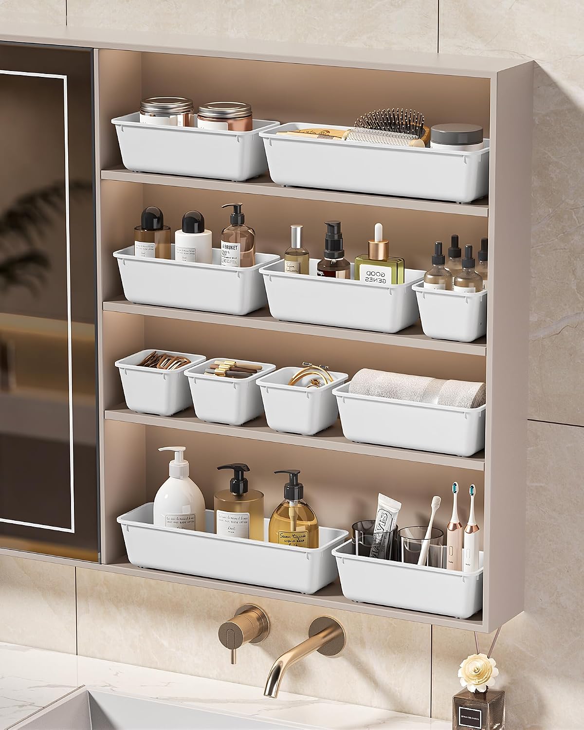 KEMETHY 25 PCS Plastic Drawer Organizers Set, 4 Sizes Vanity Organizer