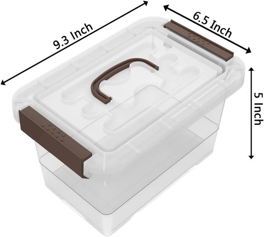 Clear 7 Quart Storage Latch Box/Bins, Plastic Stackable Latching Box with Brown Handle and Lid, Multi-Purpose, 7 Litre