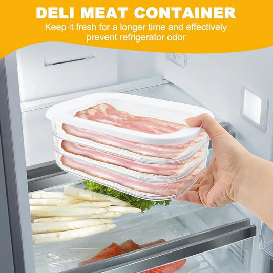 Deli Meat Container for Fridge, Stackable Bacon Cheese Container for Refrigerator, 3 Layer Food Storage Boxes for Cold Cuts, Cheese, LunchMeat, Salami, Meal Prep Containers(COLOR:white)