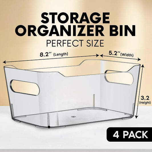 Clear Plastic Storage Bins for Kitchen Organization or Pantry Organizers and Storage, Freezer Fridge Organizer Storage Containers Bin for Organizing Refrigerator Medicine Closet Cabinet Organizers