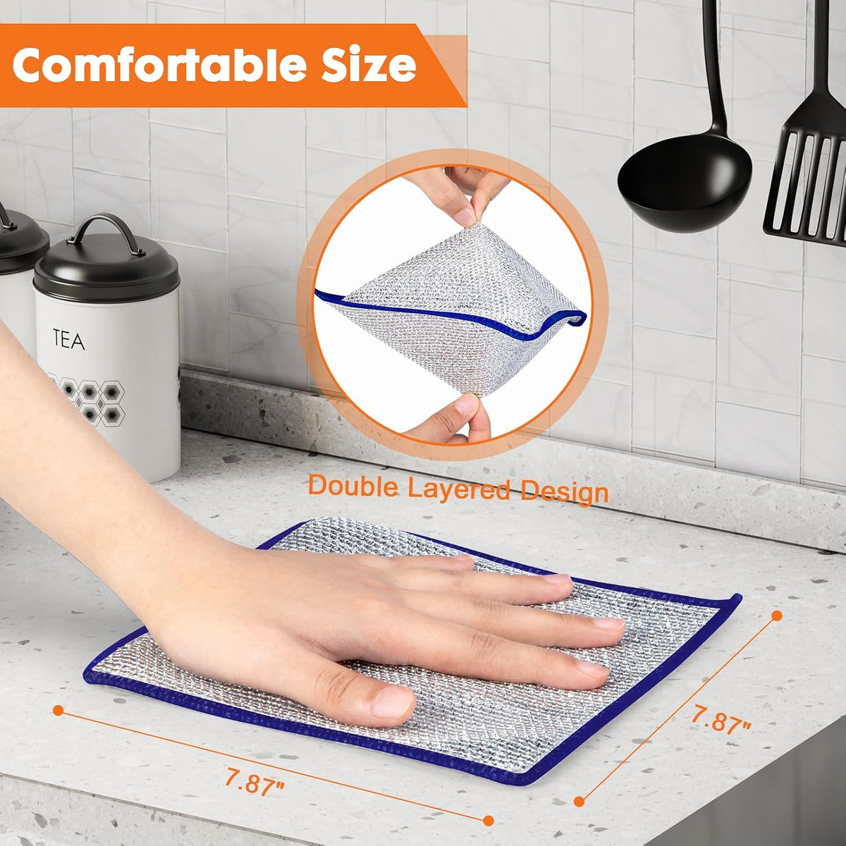 Non Scratch Wire Dishcloth,Double-Layer Wire Dishwashing Rags for Wet and Dry,Wire Miracle Cleaning Towels and Dish Cloths Multipurpose for Washing Dishes,Cookware, Sinks,Stove Tops,Pack of 6