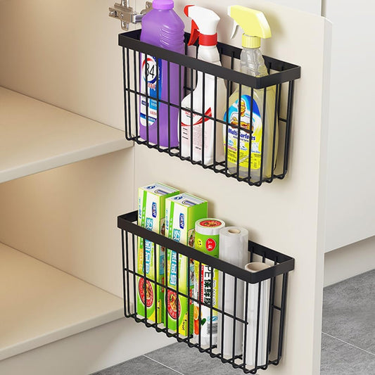 2 Piece Kitchen Cabinet Door Storage Box,Self Adhesive Wall Mounted Storage Boxes,Wardrobe/Bathroom/Refrigerator Small Items Organizer Storage Box (White)