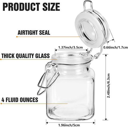 Spice Jars, 4oz Small Glass Jars Spice Jars Herb Jars | Spice Herb Jars with Airtight Hinged Lids, 4oz Glass Jar with Labels Silicone Funnel Ideal for Spice Herbs Art Craft Storage