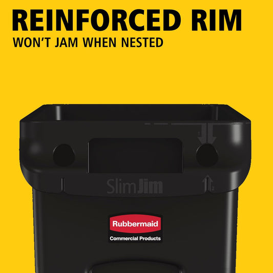 Slim Jim Plastic Rectangular Trash/Garbage Can With Venting Channels, 23 Gal, Black, for Kitchen/Office/Workspace