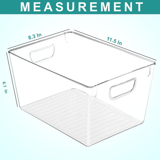 Clear Pantry Organizers and Storage Bins 6 Pack, Large Clear Storage Bins for Pantry, Durable Freezer Organizer Bins With Handles for Organizing Fridge, Kitchen Organization