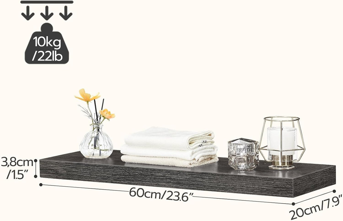 Floating Shelves for Wall, Wall Mounted Shelf Set of 2, 15.7" Hanging Shelf with Invisible Brackets, for Wall Decor Storage in Bathroom Bedroom Kitchen Living Room Office, Rustic Brown BF40BJ01