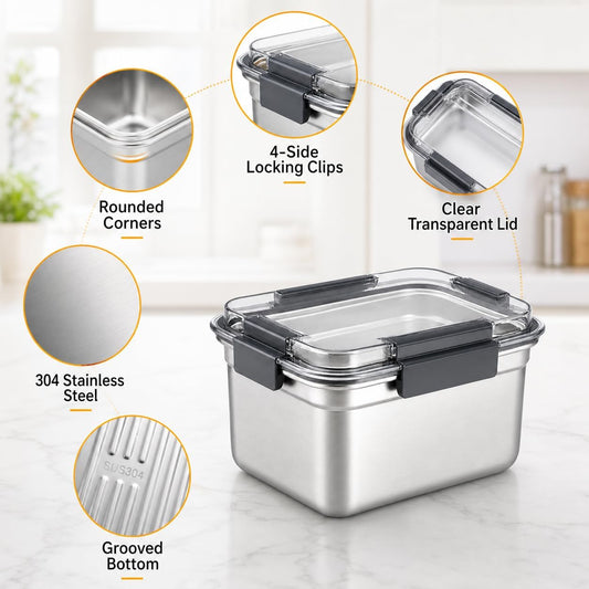 Cheese Container for Refrigerator,Cheese Stainless Steel Container with Lids,Deli Meat Saver,Kitchen Storage Keeper box,fridge organizer Stackable Sliced Grated,Shredded,Cheddar Cheeses Holder