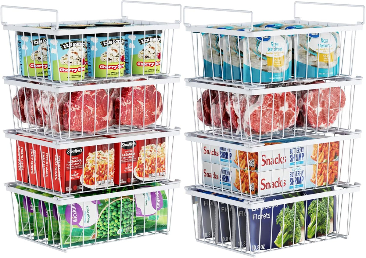 Freezer Organizer Bins - Storage Baskets for 5 Cu.Ft | Easy Food Access, Stackable Wire Storage, Vertical Space for Frozen Food, Sorts Meat, Vegetables and Bagged Items, Home
