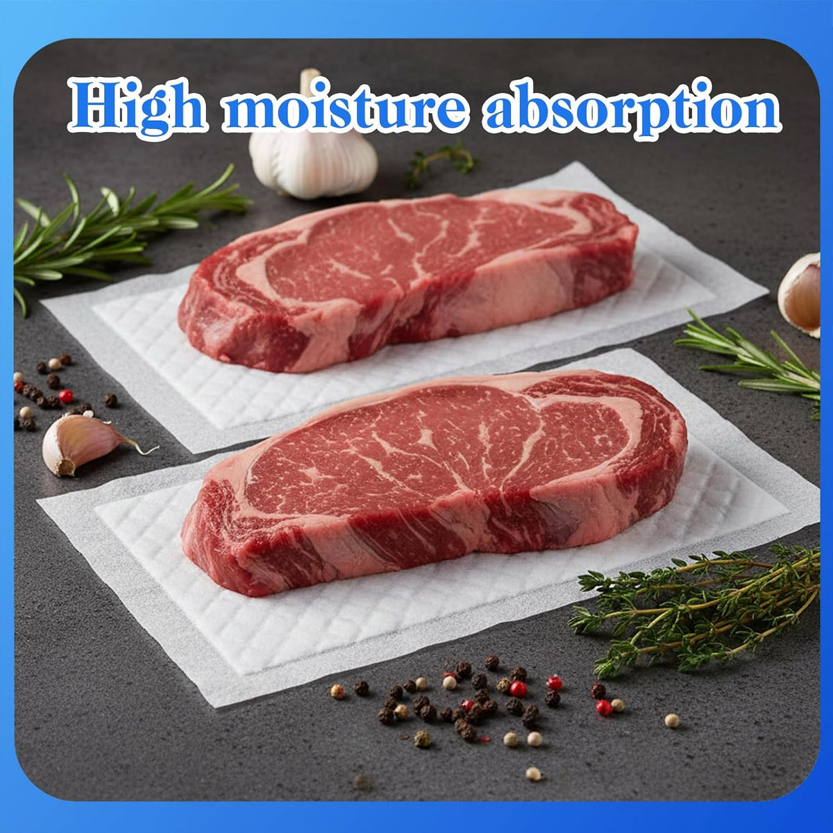 100-Piece Meat Absorbent Pads, 4x7 Inch 60 Grams Capacity Food-Grade White Soaker Pads for Meat, Fish Packaging