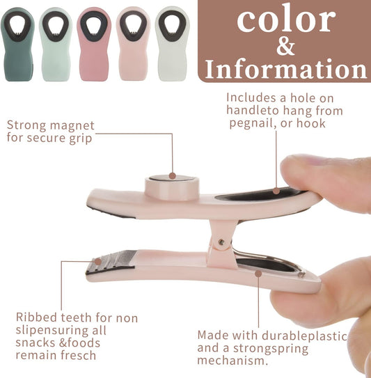 Chip Clips, Bag Clips, Magnetic Bread Food Package with Silicone Textured Mouth (Pink)