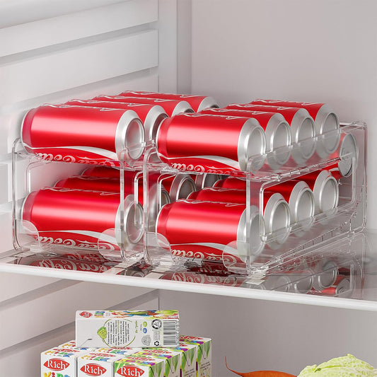 2 Pack Soda Can Organizer,Can Dispenser for Refrigerator Drink Storage Rack for Standard and Tall Can Pop Can Holders for Pantry Cabinet Clear