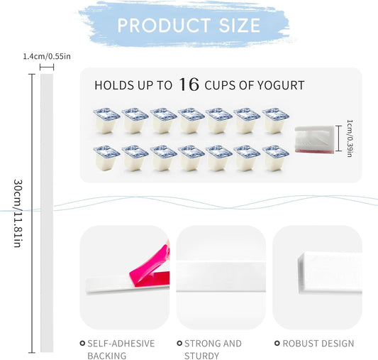 Adjustable 12 Pack Yogurt Organizer for Refrigerator with Self-Adhesive Tapes – Space Saving Fridge Storage Holder Fits 3.75" Greek, Vegan & Regular Yogurt Cups