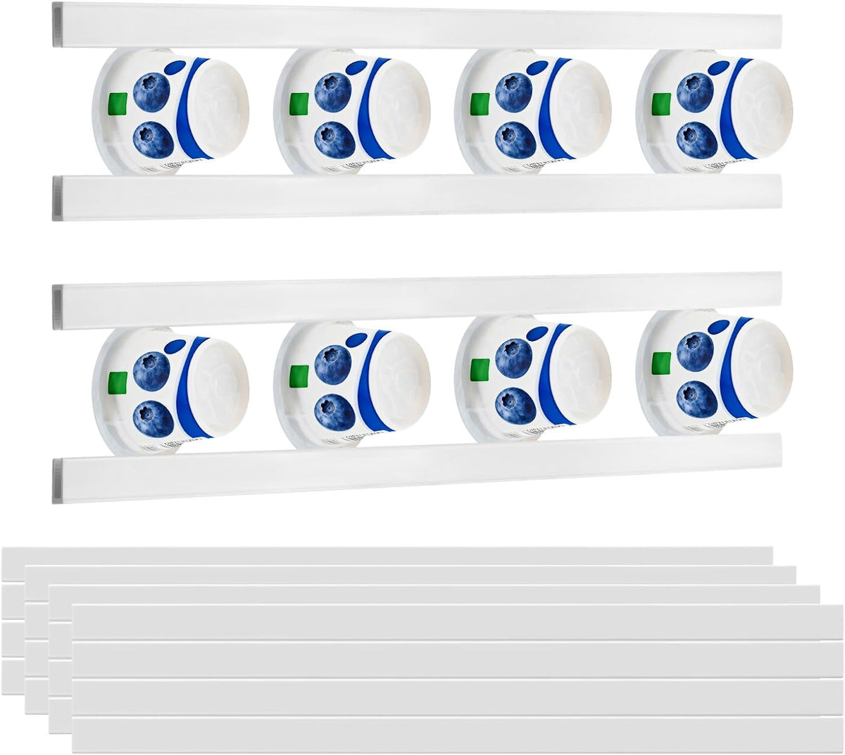 Adjustable 12 Pack Yogurt Organizer for Refrigerator with Self-Adhesive Tapes – Space Saving Fridge Storage Holder Fits 3.75" Greek, Vegan & Regular Yogurt Cups