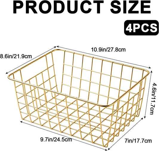 White Wire Storage Baskets,11.1"x8.7"x4.7"Wire Freezer Storage Organizer Bins Farmhouse Metal Freezer Basket with Handles for Cabinets, Pantry, Closets, Bedrooms,White