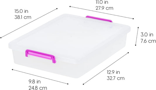 Storage Bins with Lids |Made in USA| 5 Qt - - Clear | Built-In Handle Tote / Plastic Containers for Crafts, Art, Office & Study Supplies / Interlocking Latches