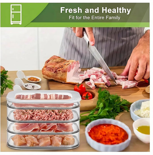 Deli Meat Container for Fridge with Airtight Lid, 4-Layer Stackable Lunch Meat Container for Fridge for Meats Cold Cuts Cheese, BPA Free