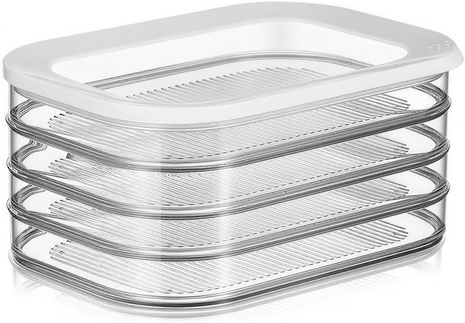 Deli Meat Container for Fridge with Airtight Lid, 4-Layer Stackable Lunch Meat Container for Fridge for Meats Cold Cuts Cheese, BPA Free