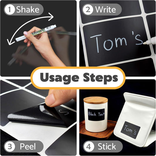 180Pcs Labels for Jars,Black Wavy Stickers with 1 Chalk Markers | Black,Shape of Wavy,Reusable,Removable Labels for Storage Bins
