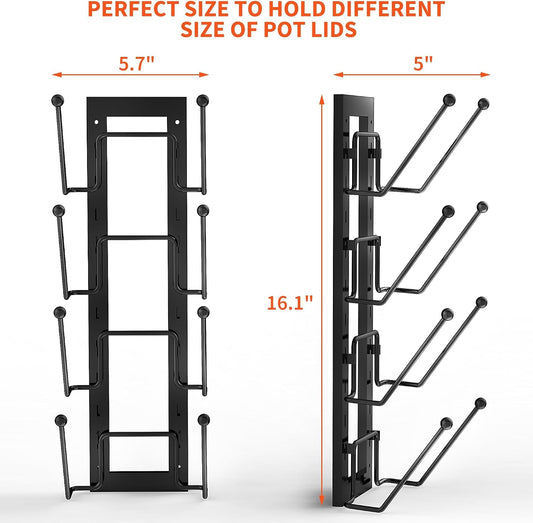 Cisily 8 Layers of Adjustable Pot Lid Organizer Rack for Cabinet Door/Wall,2Pack Lid Organizer Pots and Pans Holder for Kitchen Storage with No Drilling Adhesive 5.7 W“(Black)